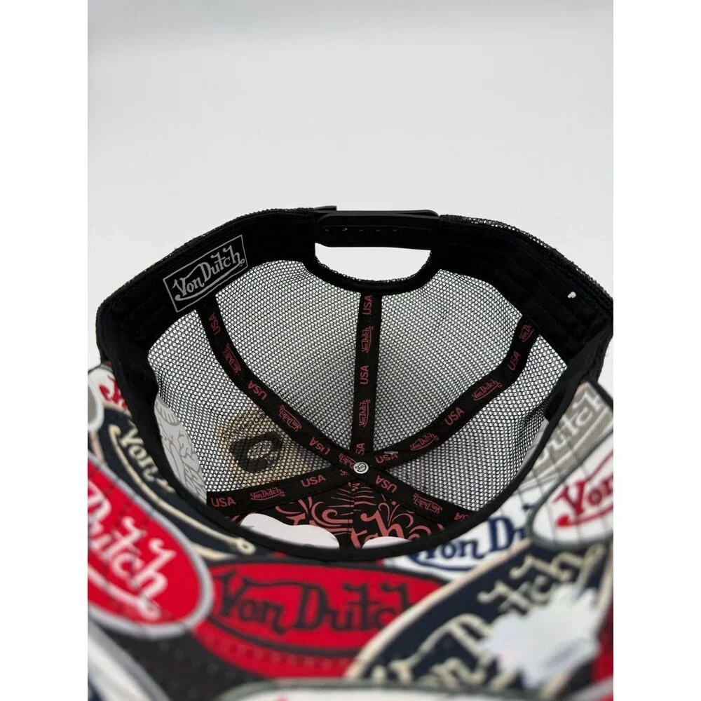 Von Dutch Black Trucker Hat With Multi Patch Print - New With Tags